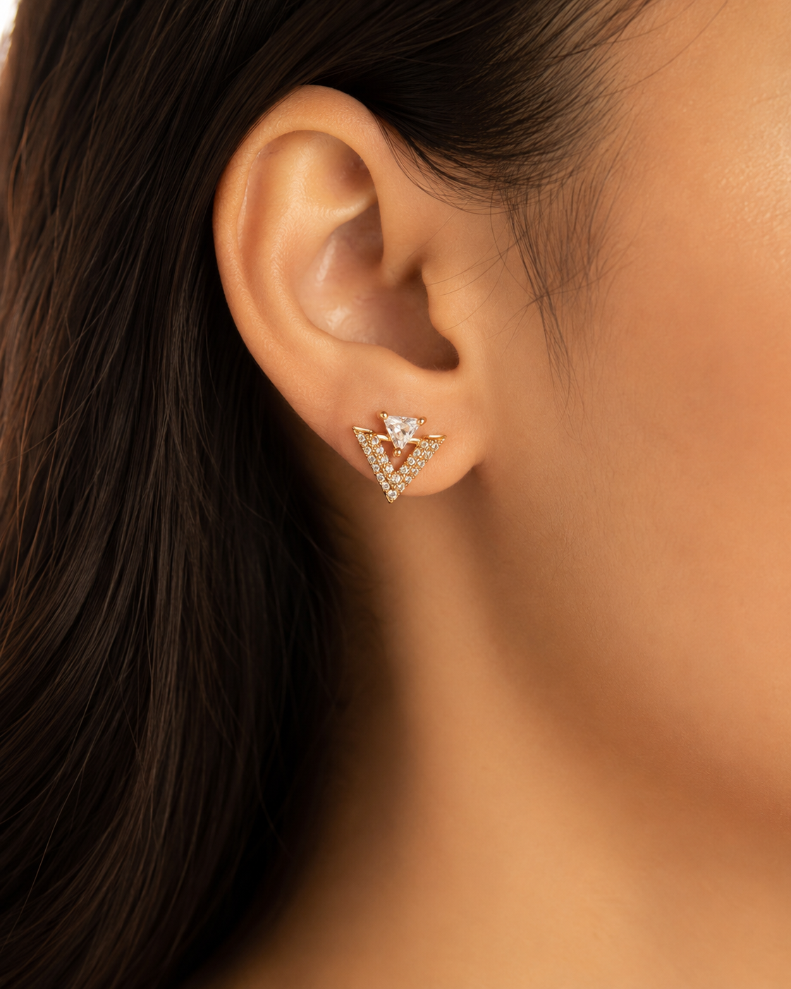Geometric Chevron & Trillion Gem Stud Earrings