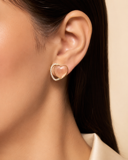 Romantic Rose Heart Dual-Frame Stud Earrings