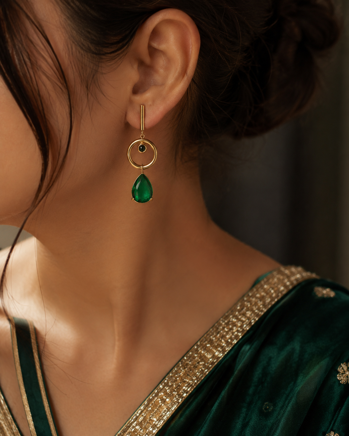 Emerald Elegance Geometric Drop Earrings