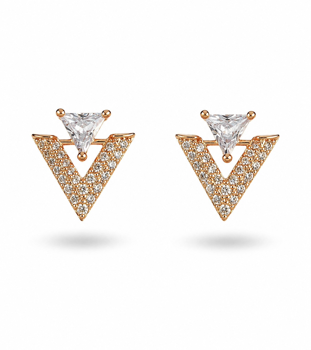 Geometric Chevron & Trillion Gem Stud Earrings